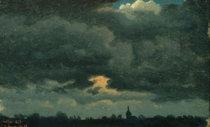 unknow artist Stormy Sky over Landscape with Distant Church oil painting picture